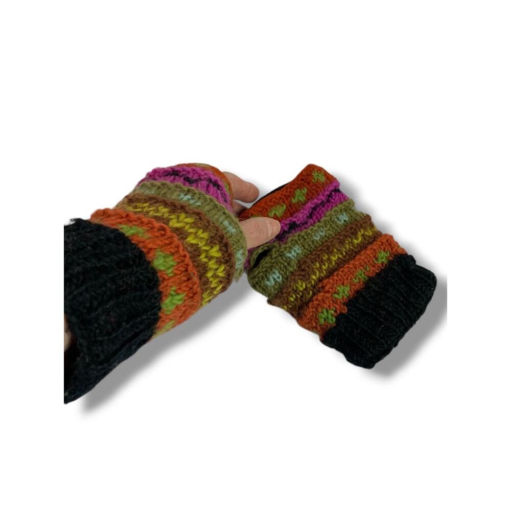 Womens Sweater Knit Fingerless Gloves Cuffs Handwarmers Fleece Lined